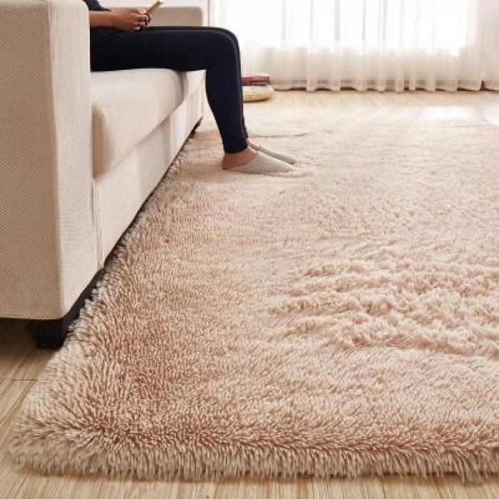 Tapis Long Poil Beige 160x230 Cm - Fausse Fourrure Douce, Antidérapant, Pour Salon, Chambre, Canapé, Décoration Moderne