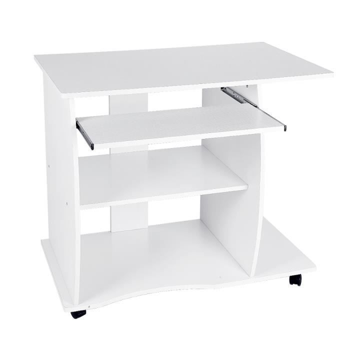 Wiss Bureau Informatique Avec Tablette Clavier Et Roulettes Table De Chambre L90xl50xh75 Cm Blanc Achat Vente Meuble Informatique Wiss Bureau Informatique Av Cdiscount
