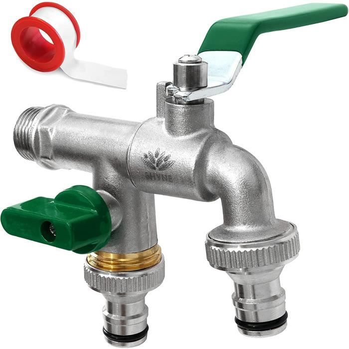 Robinet Laiton 1/4 Tour - Entrée M15x21, Sorties M20x27 - Pour Liquides (7 Bar Max)