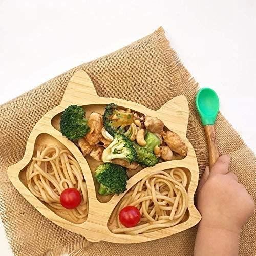 Ensemble Vaisselle Bambou Enfant Carré – Assiette Ventouse + Cuillère Silicone, Certifié FSC, Éco-responsable, Bleu