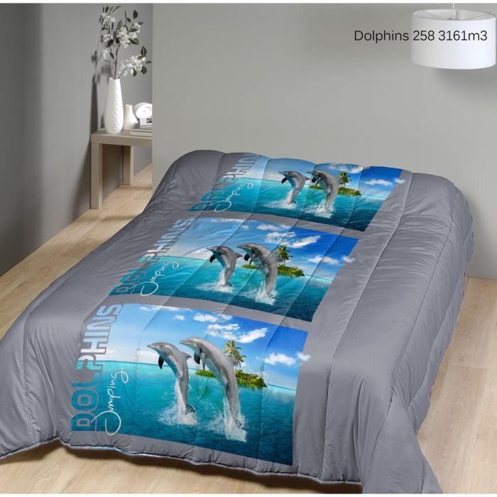 Couette - MORTREUX - Imprimée Dauphins - 140x200 cm - Légère et Douce
