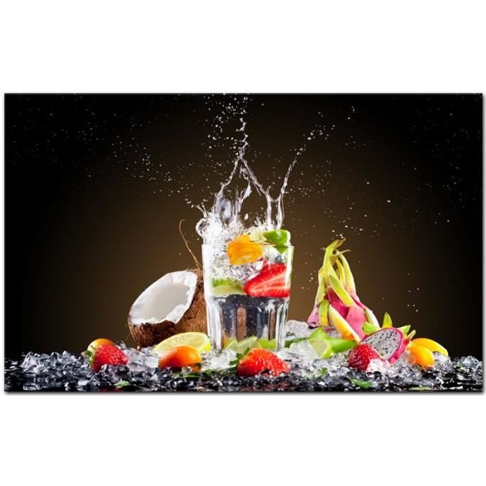DECLINA Tableau Cadre Carré Fruits - Impression Sur Toile 50x50 Cm Décoration Cuisine Salon Multicouleur