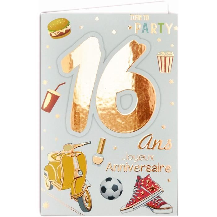 Afie Carte Joyeux Anniversaire 16 ans Ados Gar on Fille Couleur