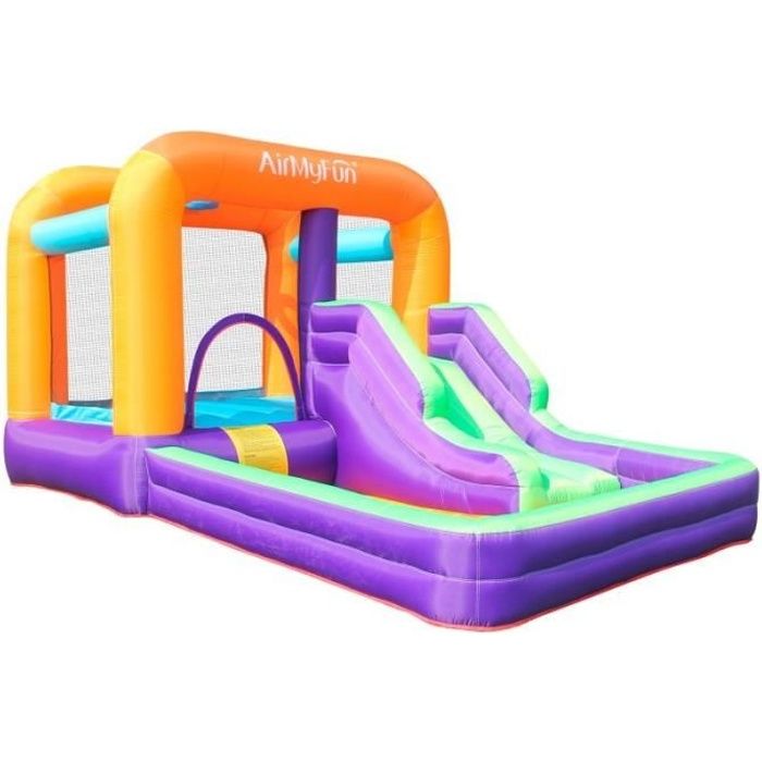 chateau gonflable aqua parc avec toboggan piscine et basketball surface 410x240x200 cm souffleur et sac de rangement inclus cdiscount jeux jouets