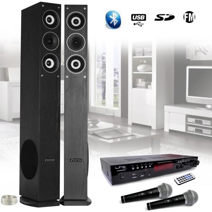 Paire D Enceintes Hifi Home Cinema Salon Maison Amplificateur Karaoke Microphones Stereo 100w Fm Radio Bluetooth Pack Enceinte Avis Et Prix Pas Cher Cdiscount