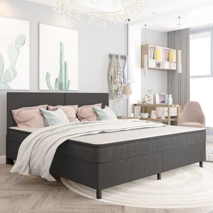 Sommier tapissier Gris Tissu 200 x 200 cm - LEAGOP - Elégance - Chic - Métal