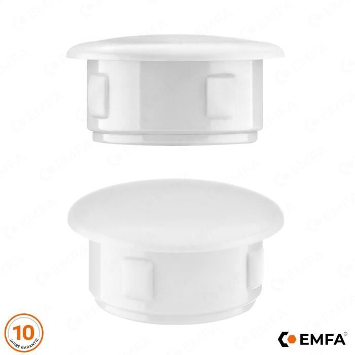 Bouchon pour trou de fixation - Diamètre 30 mm- 10 pièces - Blanc - Largeur de tête 36 mm – Cache trou – Cache vis - EMFA®
