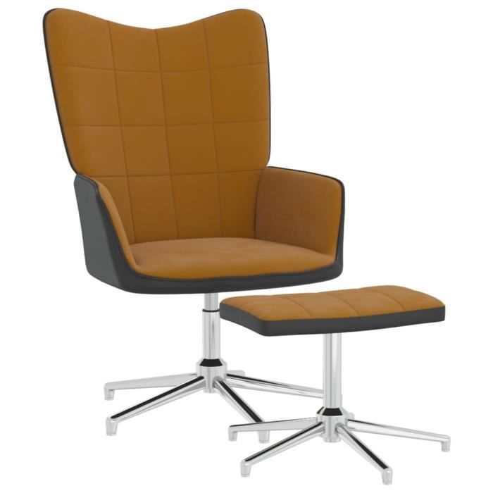 7088®sale fever fauteuil relaxation - neuf fauteuil scandinave salon avec repose-pied marron velours et pvc