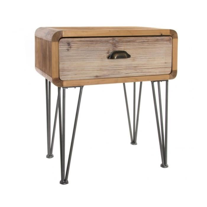 Table De Chevet 1 Tiroir Bois Et Pieds Metal Noir 0 000000 Achat