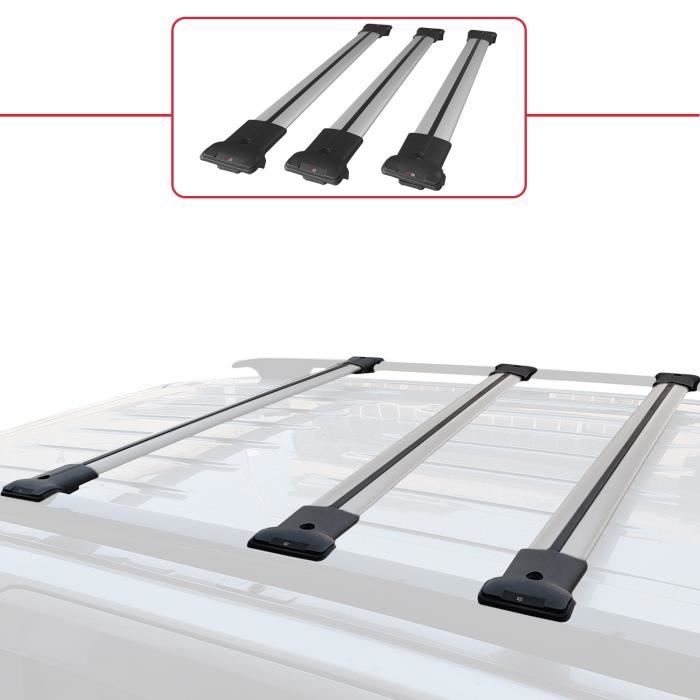 Barres De Toit Aluminium Fiat Doblo 2 (2010-2022) - 3 Barres Grises, Porte-bagages, Max 75 Kg (225 Kg Stationné) - 5