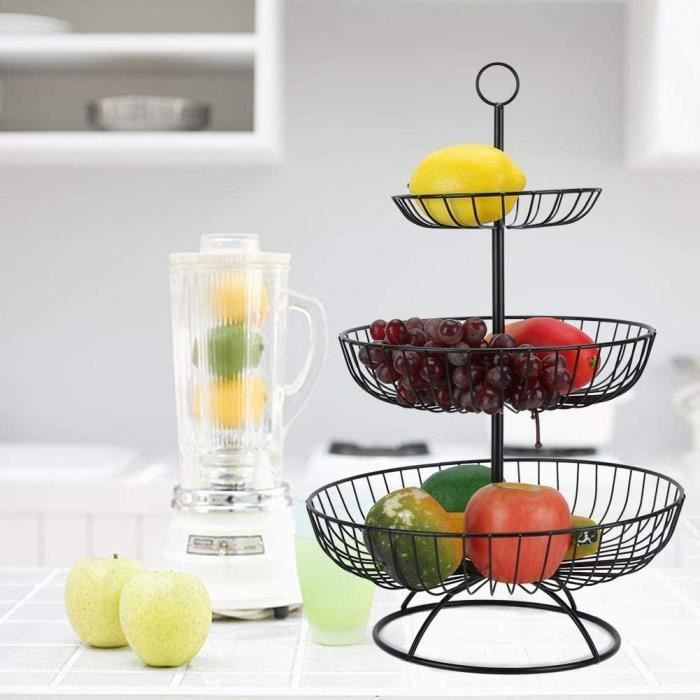 Corbeille à Fruits Sur Pied En Fer - Rouge, Plateau 25 Cm, Hauteur 12 Cm - Idéale Pour Légumes, Noix, Décoration Maison