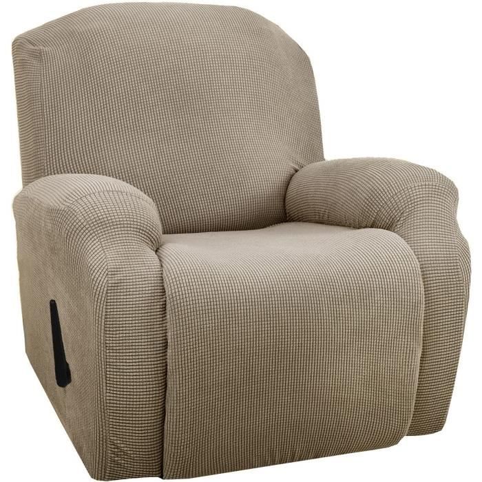 Protection Canapé Extensible Housse Fauteuil Relax FANSU - 4 Pièces Jacquard Peluche Beige Lavable Protection Canapé élastic