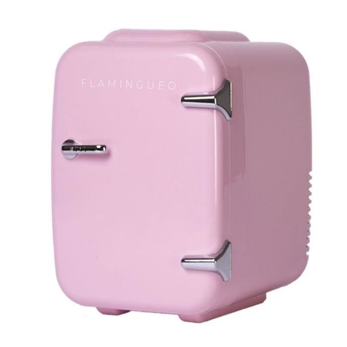 Flamingueo Mini Frigo de Chambre 4L, Mini Réfrigérateur Électrique 12V/220V, Fonction Chaud/Froid, Frigo Cosmetique - Rose