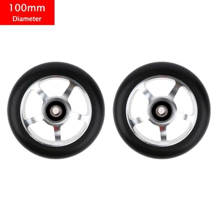 Wanjorlay 2 Pièces Roues de Remplacement 100Mm Pour Scooter - Roulements en Aluminium Résistant à l'Usure PU, Accessoires, Vert