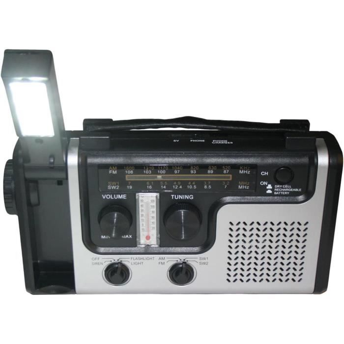Radio à Manivelle 12000 MAh DAB+/FM - Panneau Solaire, Bluetooth, Lampe De Poche, SOS, Pour Camping Et Urgence