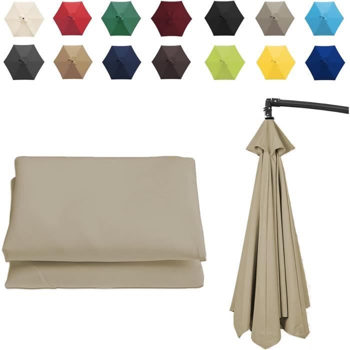 Auvent De Rechange Pour Parasol Déporté Rectangulaire 3x4m - Toile Polyester Imperméable - 8 Baleines - Gris