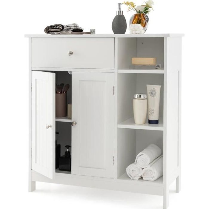 COSTWAY Meuble de Salle de Bain avec 1 Grand Tiroir 2 Portes et Étagère Réglable pour Salle de Bain Salon Chambre Blanc COSTWAY Meuble de Salle de Bain avec 1 Grand Tiroir 2 Portes et Étagère Réglable pour Salle de Bain Salon Chambre Blanc