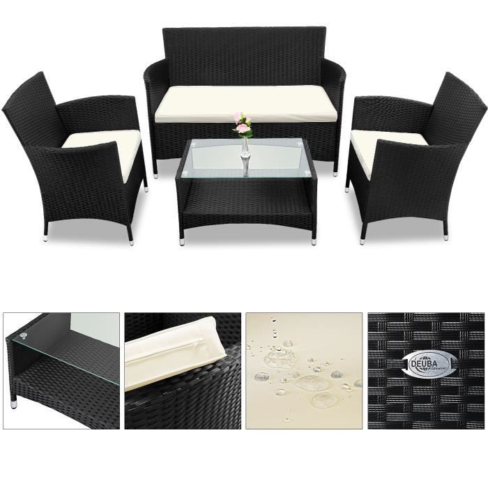 Salon De Jardin 6PCS Polyrotin Gris Pour 7 Personnes - Canapé Extérieur + Fauteuils + Table Basse Verre