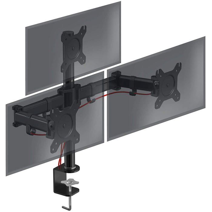 Support triple 3 écrans PC Duronic DM253 – Rotatif/Inclinable/Pivotable – Noir