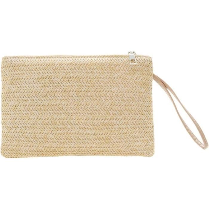 Sac en paille Sac d'éé Style paresseux Tissé capacité Sac