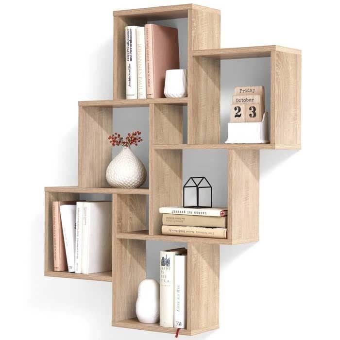 FMD Etagère Murale avec 8 Compartiments Couleur Chêne Tablette Salon Rangement 428743 FMD Etagère Murale avec 8 Compartiments Couleur Chêne Tablette Salon Rangement 428743