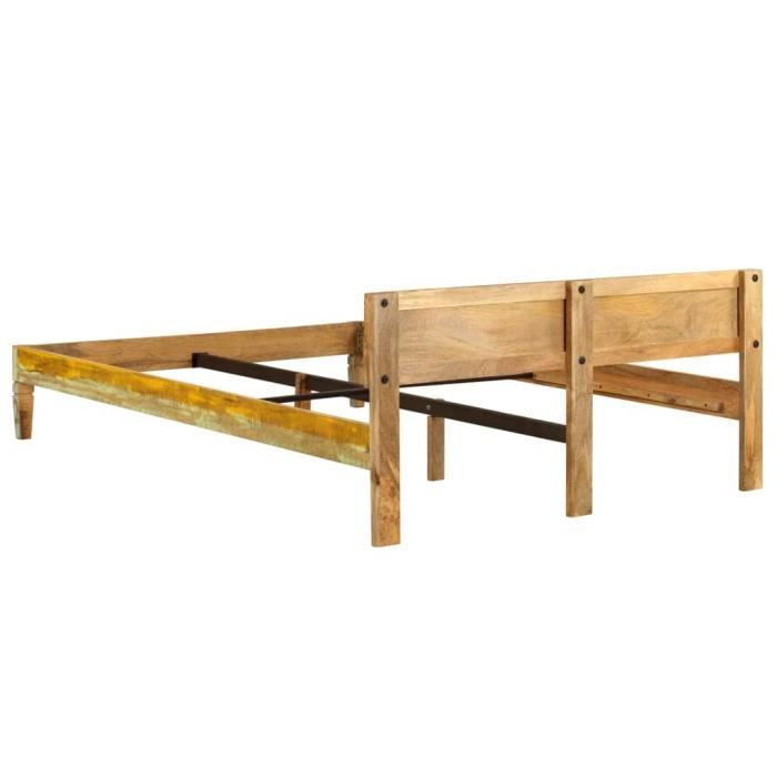 T Shell Cadre De Lit 140 X 0 Cm Cadre De Lit 2 Personnes Cadre De Lit Bois De Manguier Massif Avec Finition Vieux Bois T Cdiscount Maison