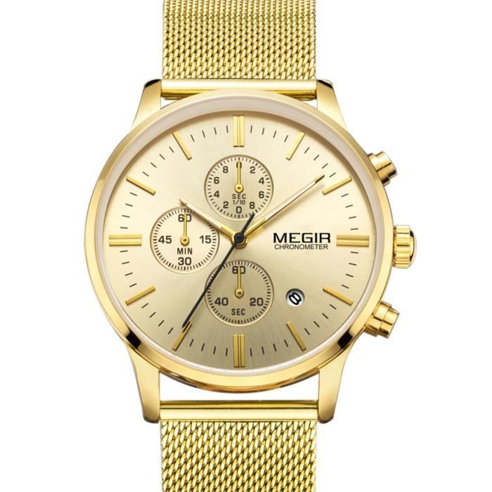 MEGIR montre hommes Top marque chronographe d affaires en acier inoxydable maille etanche chronographe Or Achat vente montre Mixte Adulte Acier Cdiscount