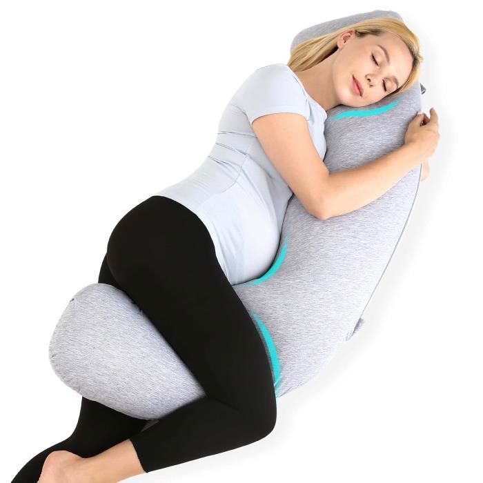 Oreiller De Grossesse Oemmie 145x45 Cm Forme J - Coussin Soutien Confortable Pour Femme Enceinte