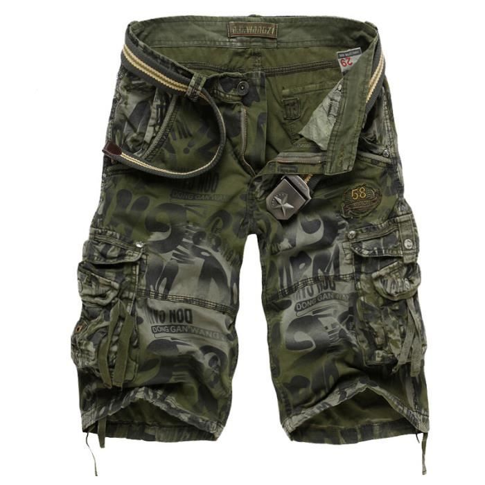 Feoya Short Cargo Homme Coton Short Camouflage Militaire Armée Gris