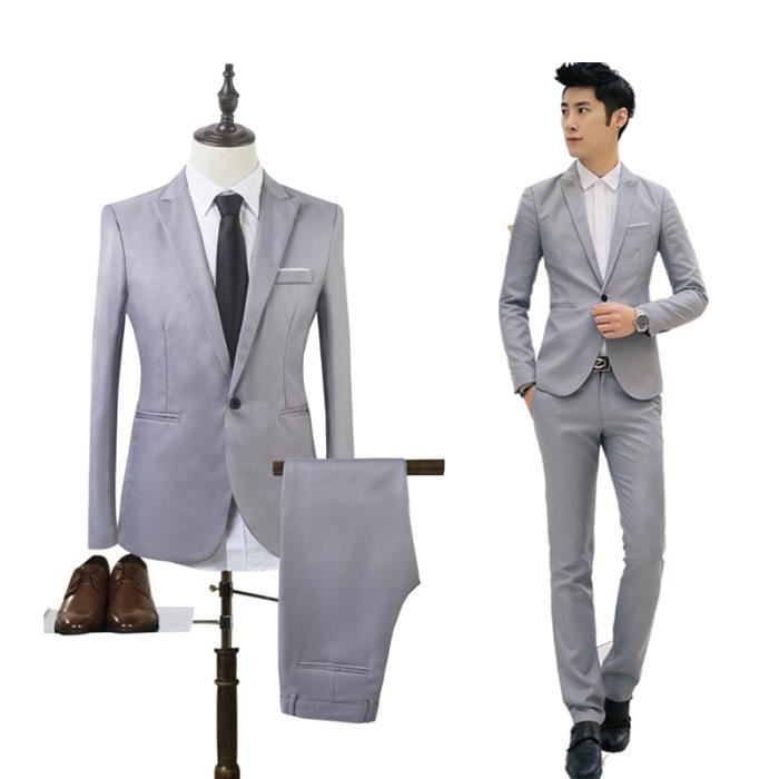 Veste homme de costume slim casual 1 bouton Lot de 2 blazer homme petite taille VeTement Masculin Gris Cdiscount Pret a Porter