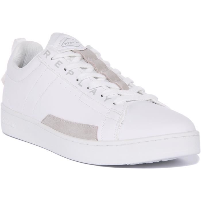Replay Baskets en cuir à lacets pour hommes - Replay Smash Base - Blanc - Cuir - Lacets