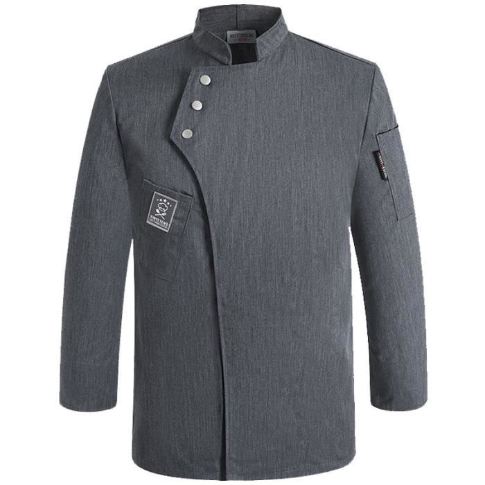 XWCG Veste De Chef Manches Longues Unisexe – Avec Poches, Col Mandarin, Marron Taille M, Pour Cuisine Ou Hôtel