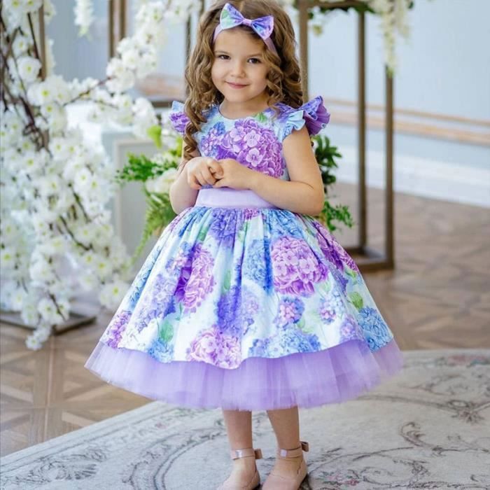 Robe d'été en fibre pour filles tutu floral en tulle tenue de