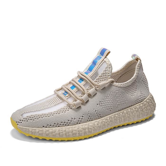 Chaussures Homme Mode Basket Skate Beige Lacets Textile