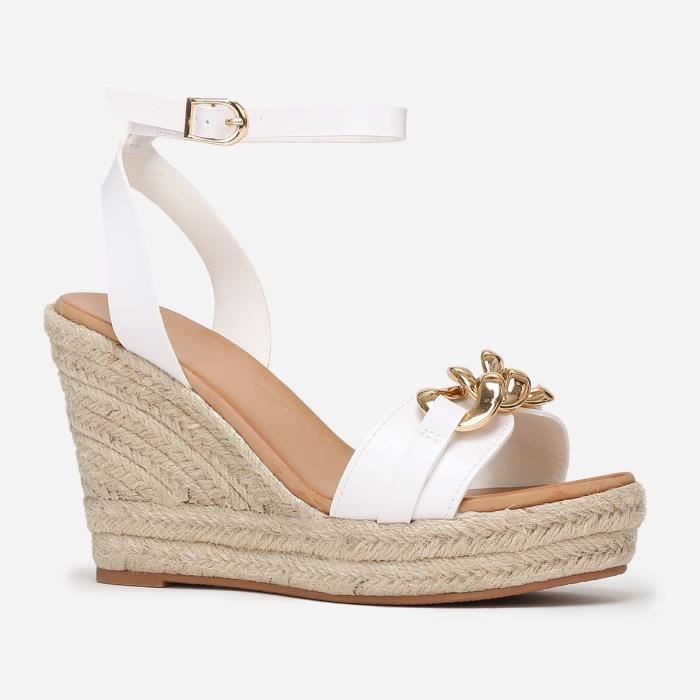 Sandales compensees blanches a maillons dores Blanc Cdiscount Chaussures