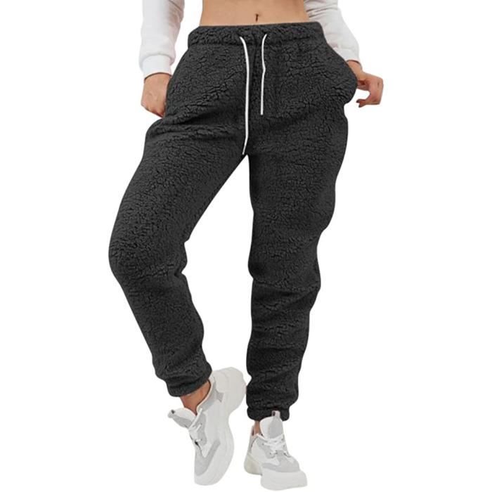 ORANDESIGNE Pantalon Jogging Chaud Femme Polaire Hiver Long Bas De Pyjama Pantalon Souple D'interieur Crayon Trousers Chic Et Elegant Casual Jogger Pants Gris XS