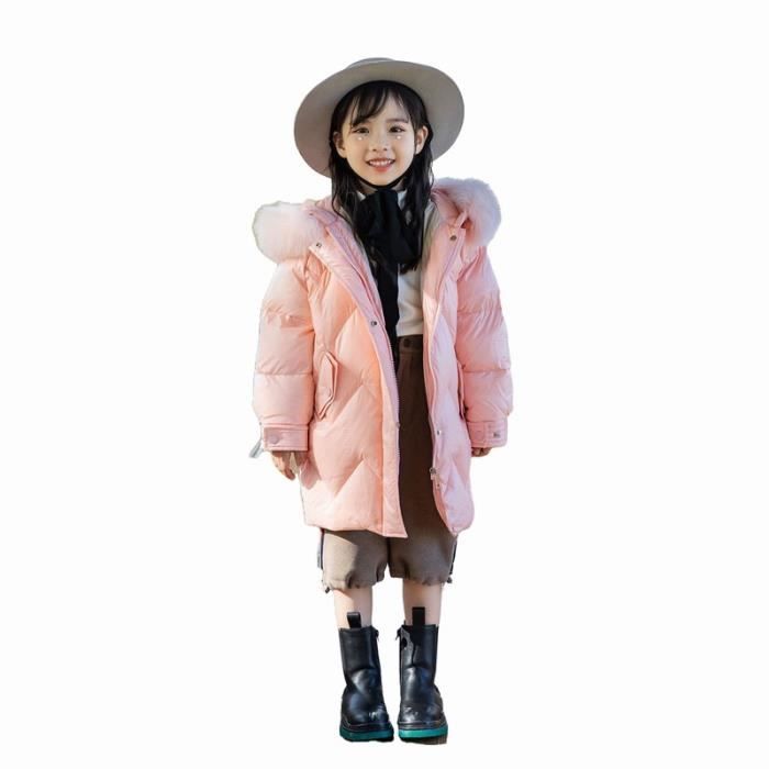 Doudoune fille 4 7 ans ECELEN Mi longue a capuche Veste chaude epaissie Col fourrure Rose Cdiscount Pret a Porter