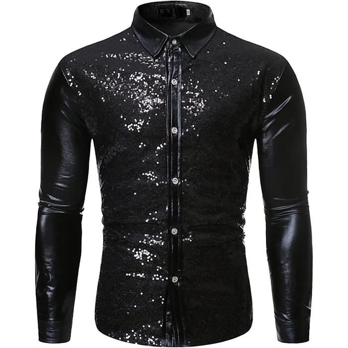 CHEMISE Chemise a sequins pour homme de a motifs Costume de fete hippie du Nouvel An Carnaval Noir Noir Cdiscount Pret a Porter