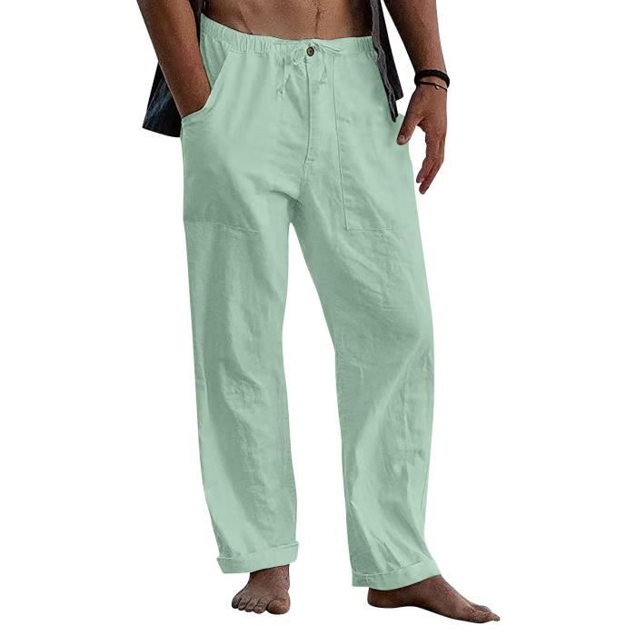 Pantalon Homme Coton Lin KJEHOME Large Vert 2 Taille Elastique Respirant Plage Vert 2 Cdiscount Pret a Porter