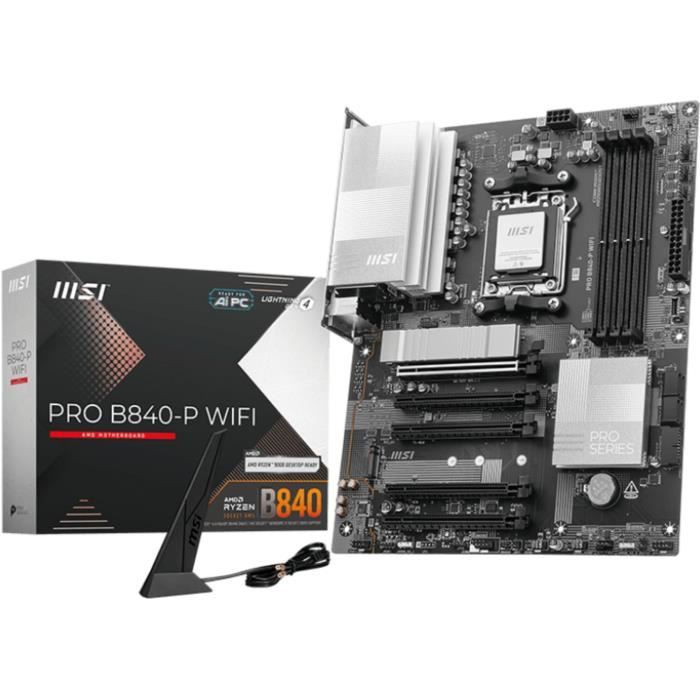 MSI PRO B840-P WIFI - Carte mère ATX Socket AM5 AMD B840 - 4x DDR5 - M.2 PCIe 4.0 - USB3.1 - PCI-Express 4.0 16x - LAN 2.5 GbE - Wi- MSI PRO B840-P WIFI - Carte mère ATX Socket AM5 AMD B840 - 4x DDR5 - M.2 PCIe 4.0 - USB3.1 - PCI-Express 4.0 16x - LAN 2.5 GbE - Wi-