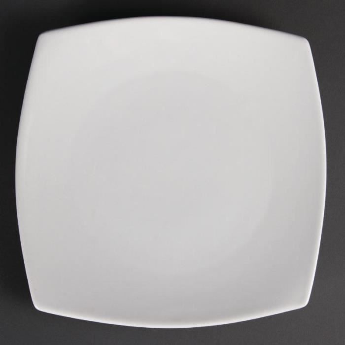 Assiette carrée - OLYMPIA - 240 mm - Porcelaine - Lot de 12 - Bords arrondis
