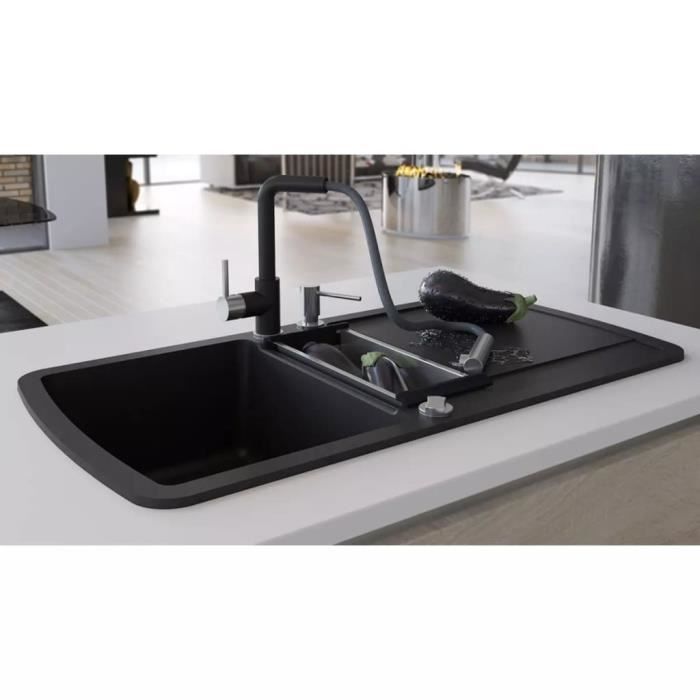 Evier De Cuisine En Granit Noir Double Bac Achat Vente Evier De Cuisine Evier De Cuisine En Granit Cdiscount