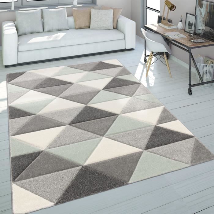 Tapis De Salon Poils Tas Rose Gris Couleurs Pastel Design 3d Motif Triangles 120x170 Cm Cdiscount Maison