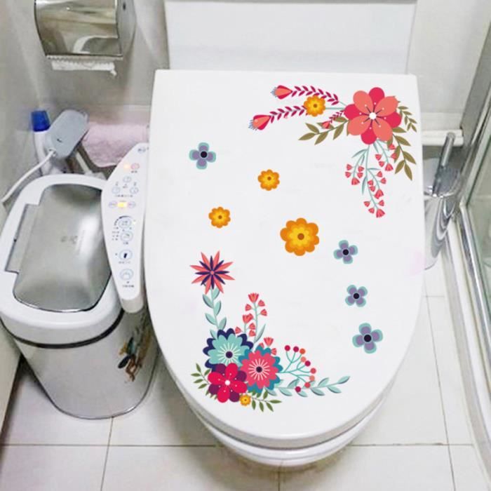 Autocollant Toilette PVC Motif Oiseau Et Fleurs - 30x30cm - Adhésif Fort Pour Abattant WC, Décoration Salle De Bain