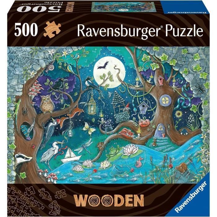 puzzle en bois forêt fantastique 500 pièces robustes et naturelles dont 40 figurines en bois (whimsies), qualité premium - pour enfa