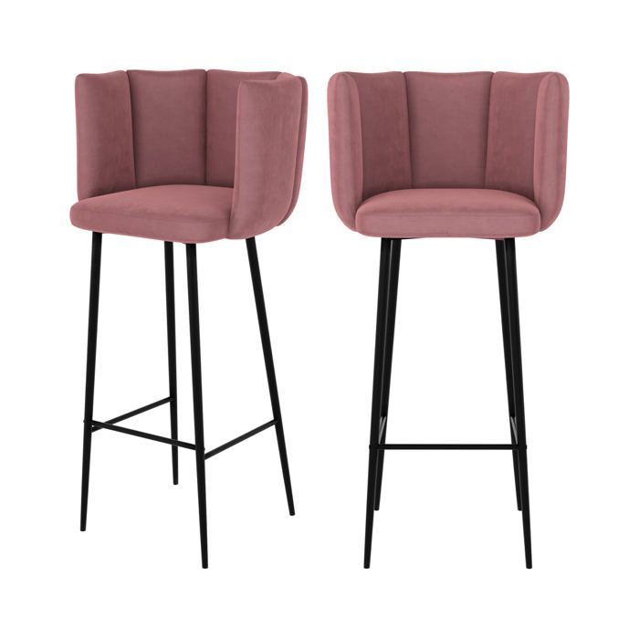 Chaise de bar Rosy en velours rose 75 cm (lot de 2) Cdiscount Maison