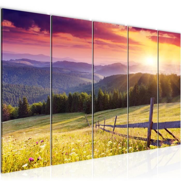 Moderne Impression sur Toile Matinée lever de soleil brouillard lac Image Tableau Decoration Murale 105x70cm Décoration Salon Chambre Triptyque 3 parties Tableaux Decoratifs Muraux Art CE105x70-2593