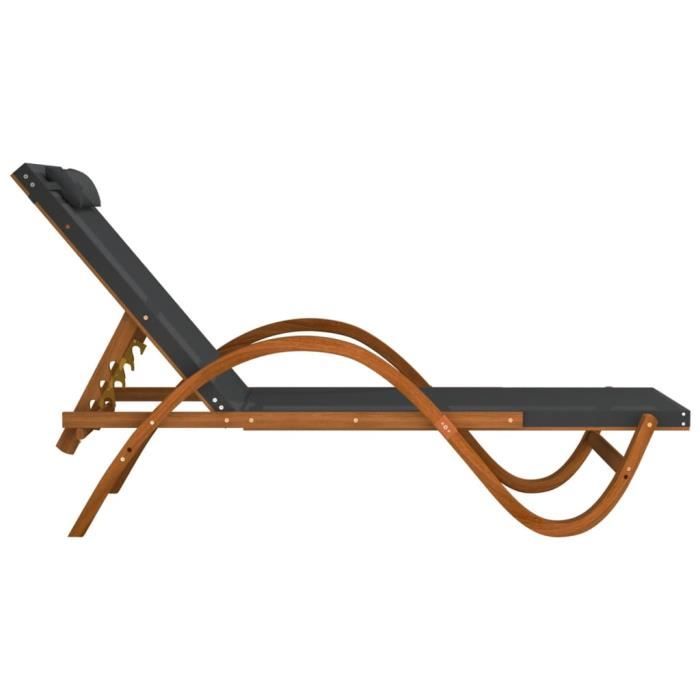 chaise longue avec coussin gris textilène-bois massif peuplier - salutuya - sm2360