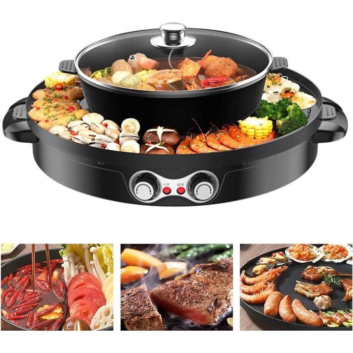 TaNeHaKi Hot Pot Grill 2-en-1 Électrique 2100W - Sans Fumée Multifonction - Cuisson & Barbecue Table Séparés