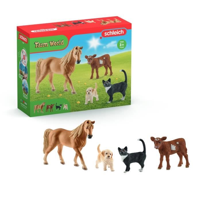 Kit de base Farm world - Coffret de 5 Pièces avec Chiens et Chiots Mignons - Ensemble Chien avec Bul